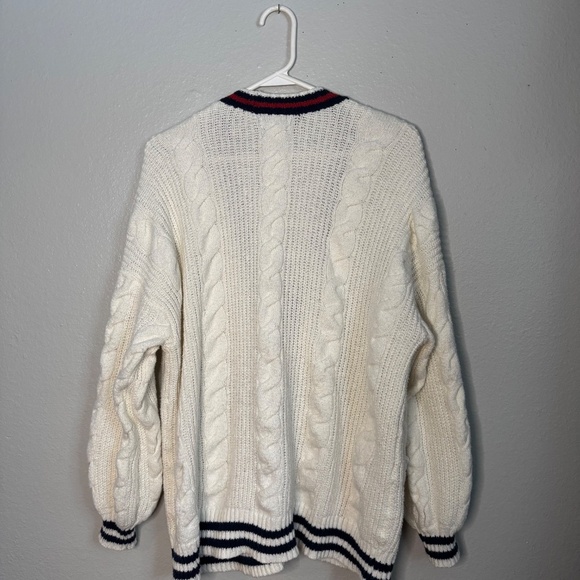 American Eagle White with Red and Navy Blue Trim Academia Style Cardigan - Picture 4 of 4